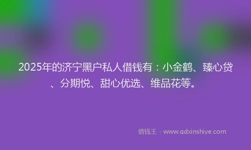 2025年的济宁黑户私人借钱有：小金鹤、臻心贷、分期悦、甜心优选、维品花等。