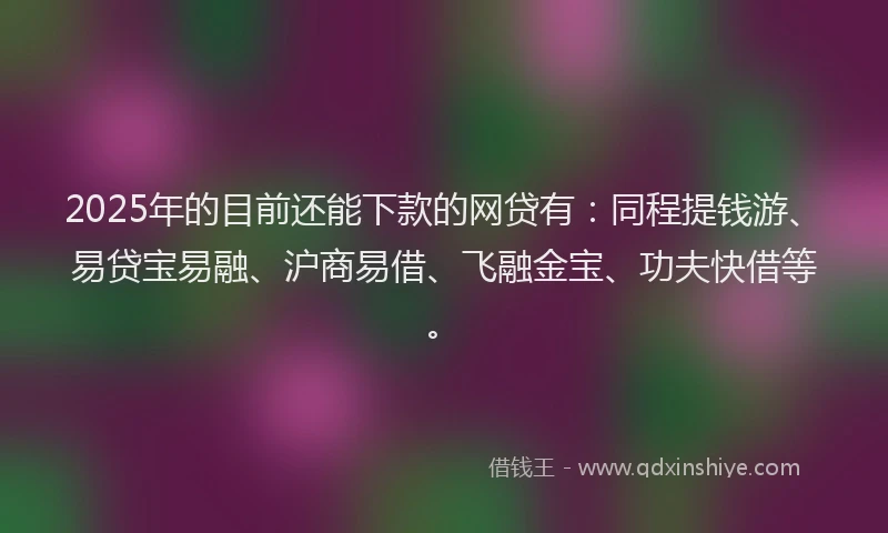 2025年的目前还能下款的网贷有：同程提钱游、易贷宝易融、沪商易借、飞融金宝、功夫快借等。