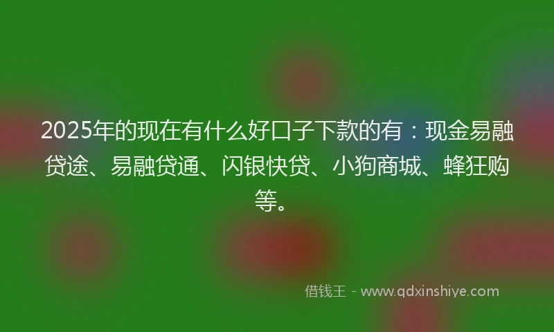 2025年的现在有什么好口子下款的有：现金易融贷途、易融贷通、闪银快贷、小狗商城、蜂狂购等。