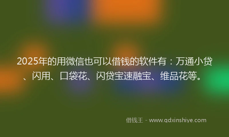 2025年的用微信也可以借钱的软件有：万通小贷、闪用、口袋花、闪贷宝速融宝、维品花等。