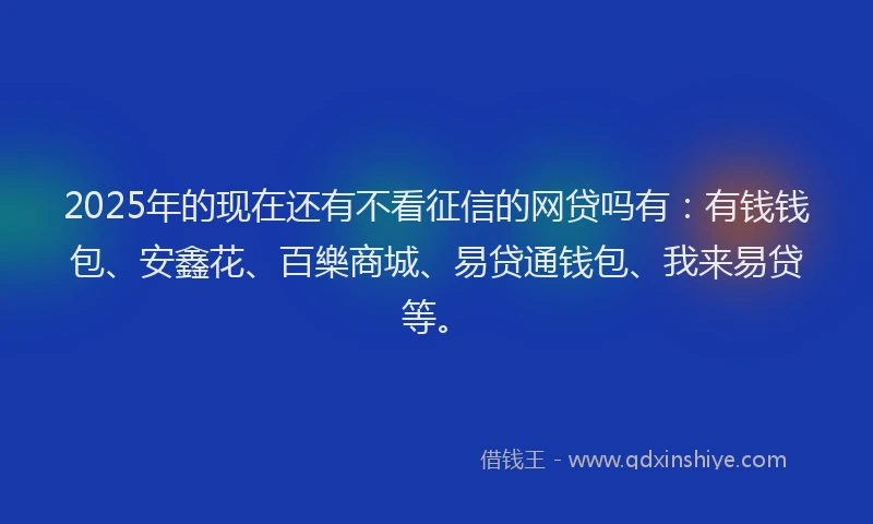 2025年的现在还有不看征信的网贷吗有：有钱钱包、安鑫花、百樂商城、易贷通钱包、我来易贷等。