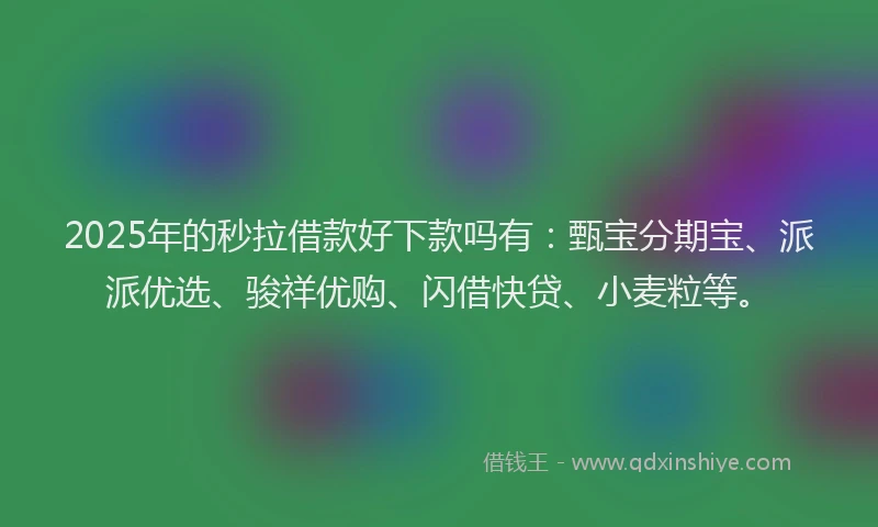 2025年的秒拉借款好下款吗有：甄宝分期宝、派派优选、骏祥优购、闪借快贷、小麦粒等。