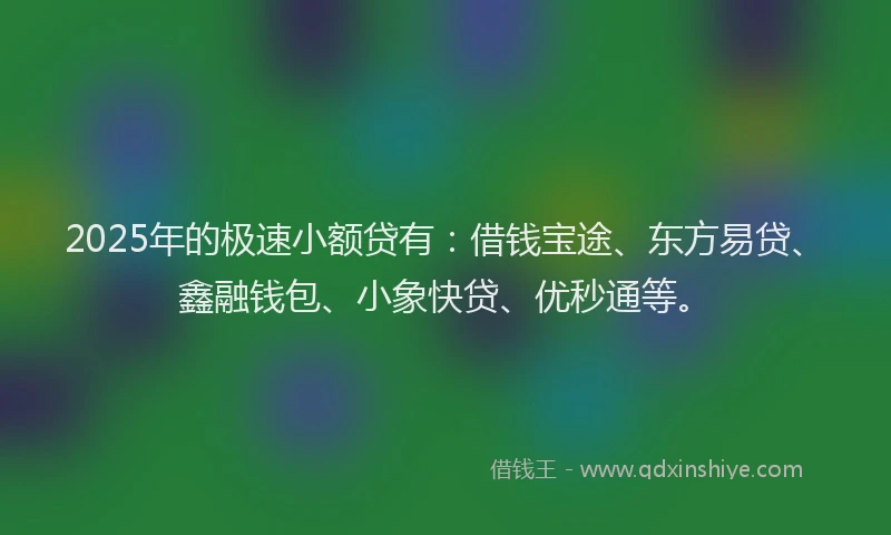 2025年的极速小额贷有：借钱宝途、东方易贷、鑫融钱包、小象快贷、优秒通等。