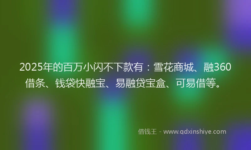 2025年的百万小闪不下款有：雪花商城、融360借条、钱袋快融宝、易融贷宝盒、可易借等。