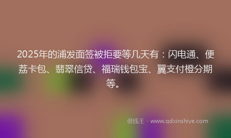 2025年的浦发面签被拒要等几天有：闪电通、便荔卡包、翡翠信贷、福瑞钱包宝、翼支付橙分期等。