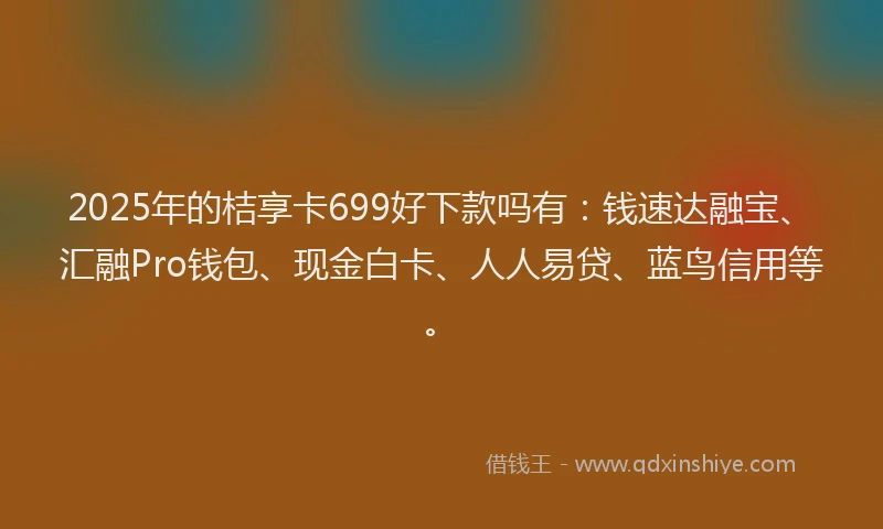 2025年的桔享卡699好下款吗有：钱速达融宝、汇融Pro钱包、现金白卡、人人易贷、蓝鸟信用等。
