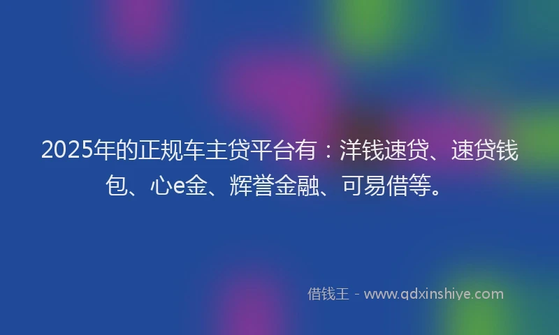 2025年的正规车主贷平台有：洋钱速贷、速贷钱包、心e金、辉誉金融、可易借等。