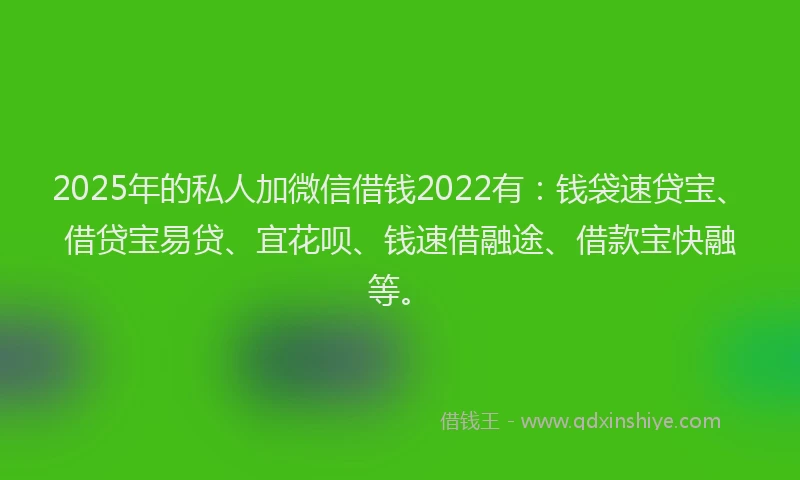2025年的私人加微信借钱2022有：钱袋速贷宝、借贷宝易贷、宜花呗、钱速借融途、借款宝快融等。