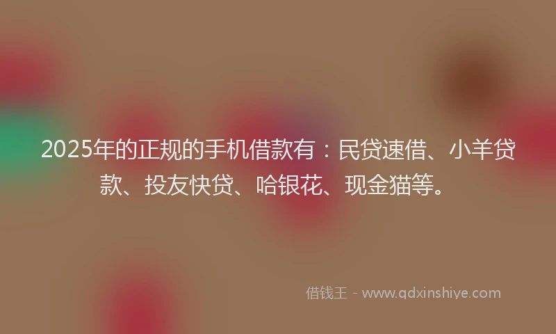 2025年的正规的手机借款有：民贷速借、小羊贷款、投友快贷、哈银花、现金猫等。