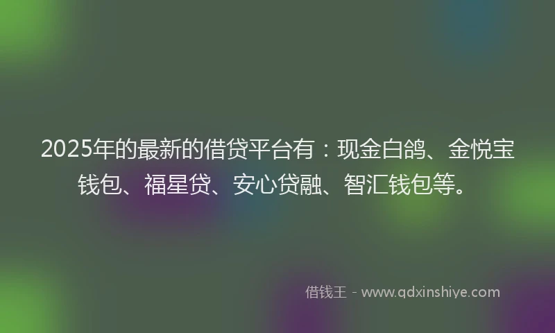 2025年的最新的借贷平台有：现金白鸽、金悦宝钱包、福星贷、安心贷融、智汇钱包等。