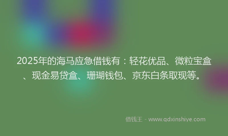 2025年的海马应急借钱有：轻花优品、微粒宝盒、现金易贷盒、珊瑚钱包、京东白条取现等。