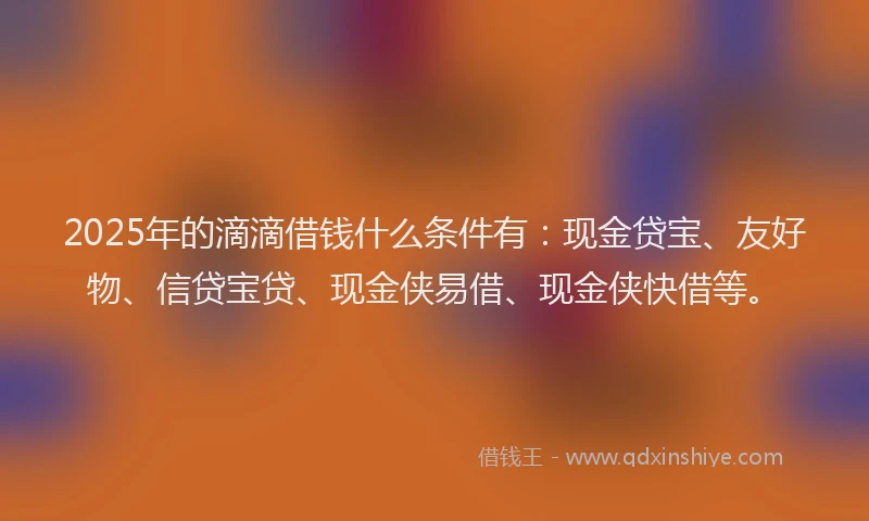2025年的滴滴借钱什么条件有：现金贷宝、友好物、信贷宝贷、现金侠易借、现金侠快借等。