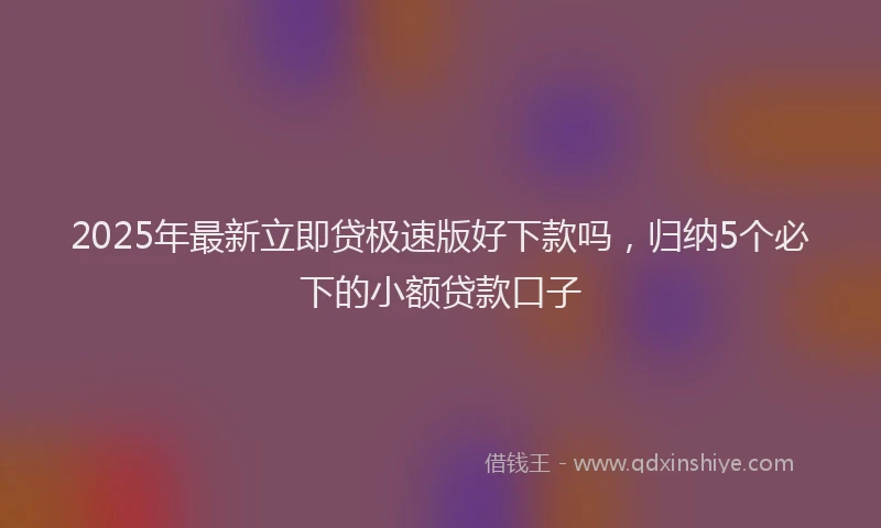 2025年最新立即贷极速版好下款吗，归纳5个必下的小额贷款口子