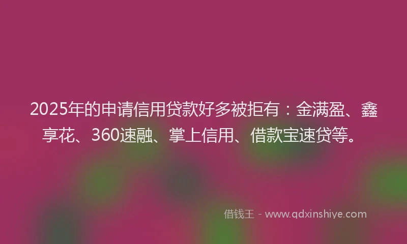 2025年的申请信用贷款好多被拒有：金满盈、鑫享花、360速融、掌上信用、借款宝速贷等。