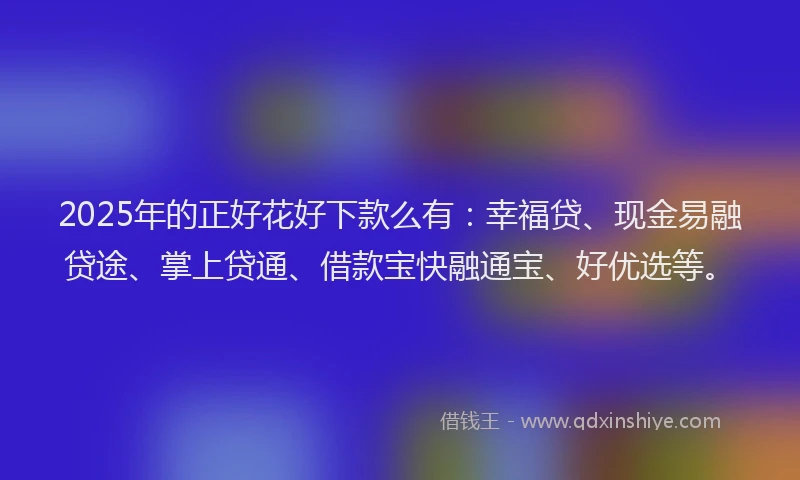 2025年的正好花好下款么有：幸福贷、现金易融贷途、掌上贷通、借款宝快融通宝、好优选等。