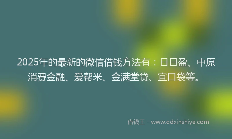 2025年的最新的微信借钱方法有：日日盈、中原消费金融、爱帮米、金满堂贷、宜口袋等。