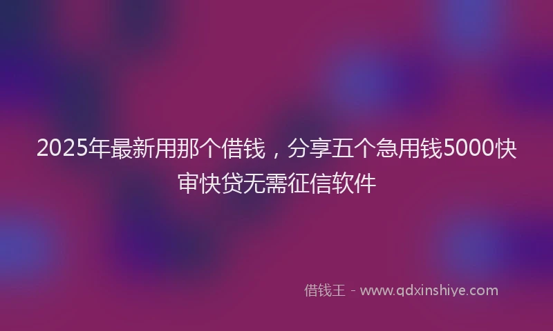2025年最新用那个借钱，分享五个急用钱5000快审快贷无需征信软件