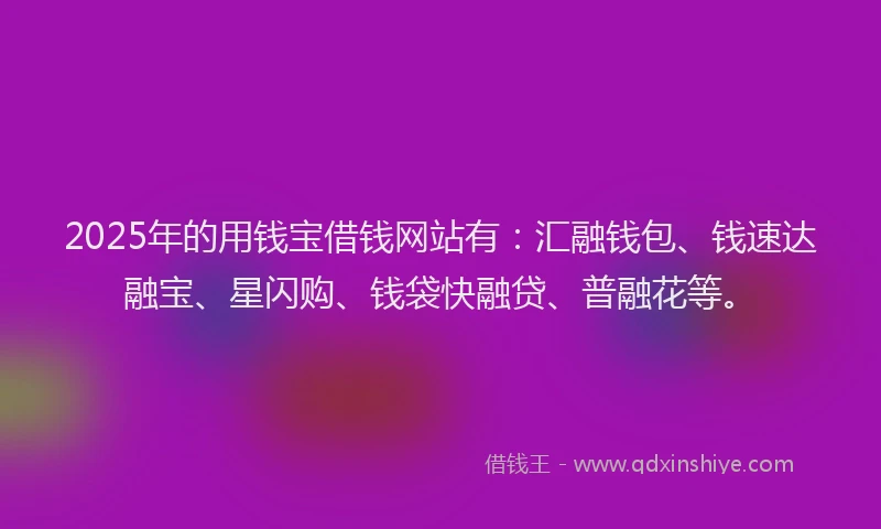 2025年的用钱宝借钱网站有：汇融钱包、钱速达融宝、星闪购、钱袋快融贷、普融花等。
