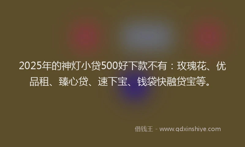 2025年的神灯小贷500好下款不有：玫瑰花、优品租、臻心贷、速下宝、钱袋快融贷宝等。