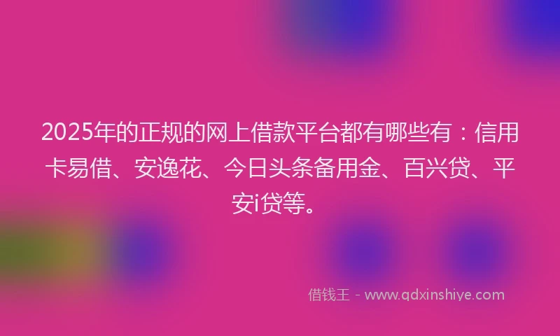2025年的正规的网上借款平台都有哪些有：信用卡易借、安逸花、今日头条备用金、百兴贷、平安i贷等。