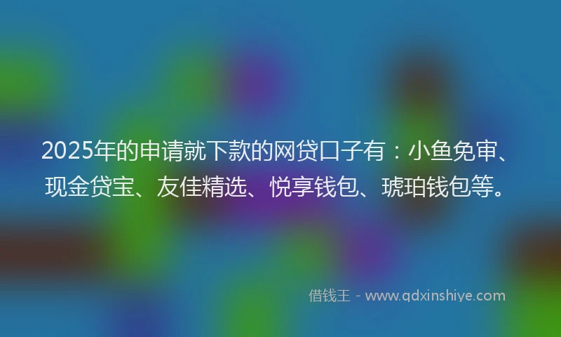 2025年的申请就下款的网贷口子有：小鱼免审、现金贷宝、友佳精选、悦享钱包、琥珀钱包等。