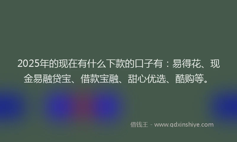 2025年的现在有什么下款的口子有：易得花、现金易融贷宝、借款宝融、甜心优选、酷购等。