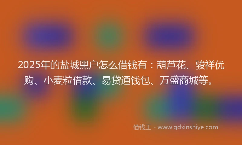 2025年的盐城黑户怎么借钱有：葫芦花、骏祥优购、小麦粒借款、易贷通钱包、万盛商城等。