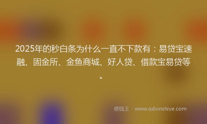 2025年的秒白条为什么一直不下款有：易贷宝速融、固金所、金鱼商城、好人贷、借款宝易贷等。