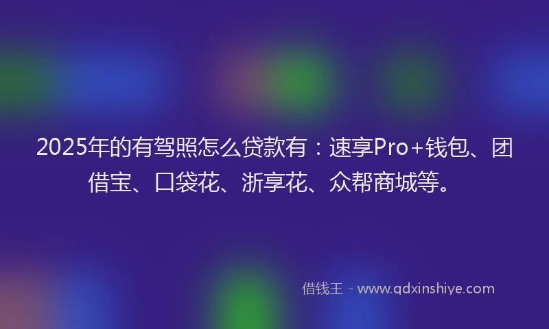 2025年的有驾照怎么贷款有：速享Pro+钱包、团借宝、口袋花、浙享花、众帮商城等。