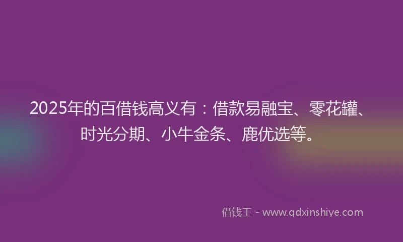 2025年的百借钱高义有：借款易融宝、零花罐、时光分期、小牛金条、鹿优选等。