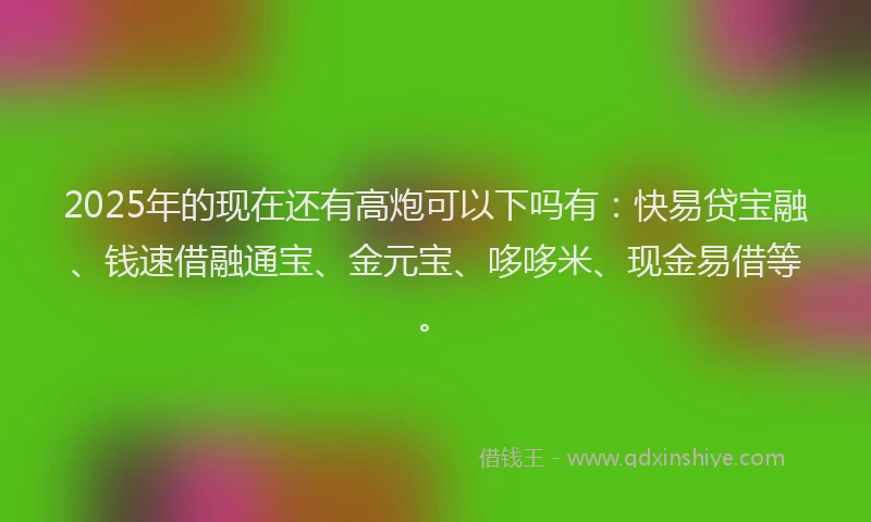 2025年的现在还有高炮可以下吗有：快易贷宝融、钱速借融通宝、金元宝、哆哆米、现金易借等。