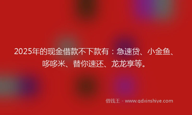2025年的现金借款不下款有：急速贷、小金鱼、哆哆米、替你速还、龙龙享等。