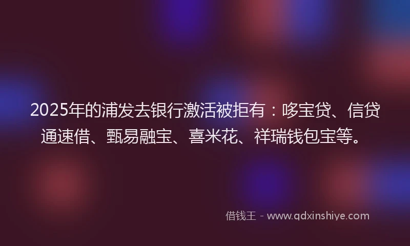 2025年的浦发去银行激活被拒有：哆宝贷、信贷通速借、甄易融宝、喜米花、祥瑞钱包宝等。