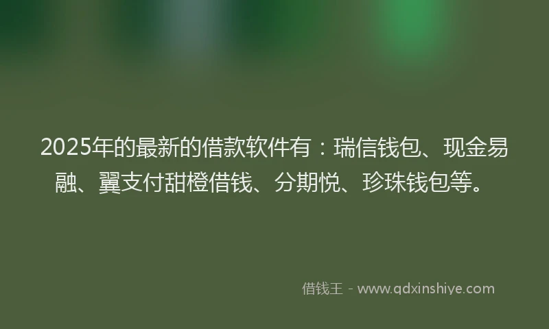 2025年的最新的借款软件有：瑞信钱包、现金易融、翼支付甜橙借钱、分期悦、珍珠钱包等。