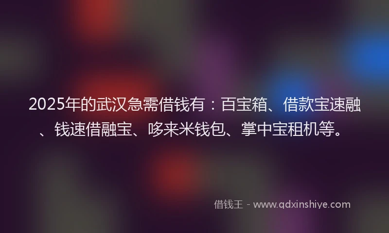 2025年的武汉急需借钱有：百宝箱、借款宝速融、钱速借融宝、哆来米钱包、掌中宝租机等。
