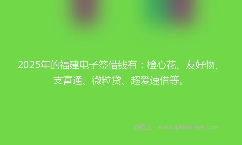 2025年的福建电子签借钱有：橙心花、友好物、支富通、微粒贷、超爱速借等。