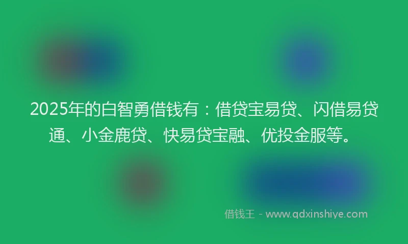 2025年的白智勇借钱有：借贷宝易贷、闪借易贷通、小金鹿贷、快易贷宝融、优投金服等。