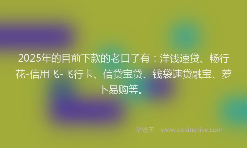 2025年的目前下款的老口子有：洋钱速贷、畅行花-信用飞-飞行卡、信贷宝贷、钱袋速贷融宝、萝卜易购等。