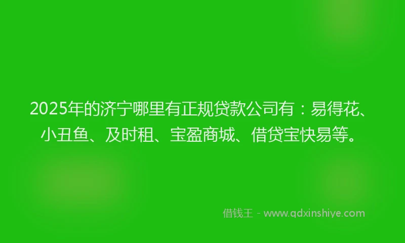 2025年的济宁哪里有正规贷款公司有：易得花、小丑鱼、及时租、宝盈商城、借贷宝快易等。