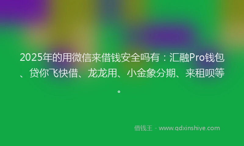 2025年的用微信来借钱安全吗有:汇融Pro钱包、贷你飞快借、龙龙用、小金象分期、来租呗等。