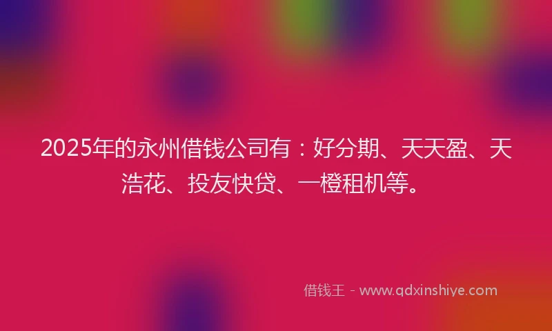 2025年的永州借钱公司有：好分期、天天盈、天浩花、投友快贷、一橙租机等。