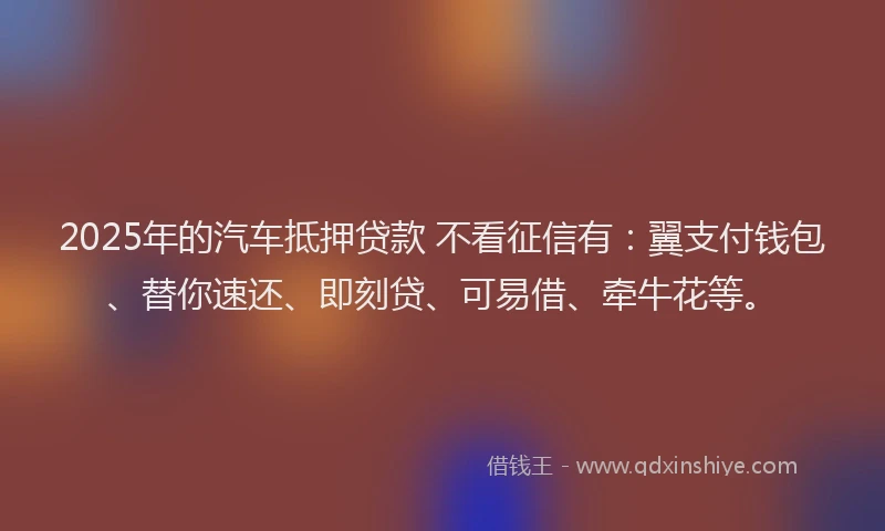 2025年的汽车抵押贷款 不看征信有：翼支付钱包、替你速还、即刻贷、可易借、牵牛花等。