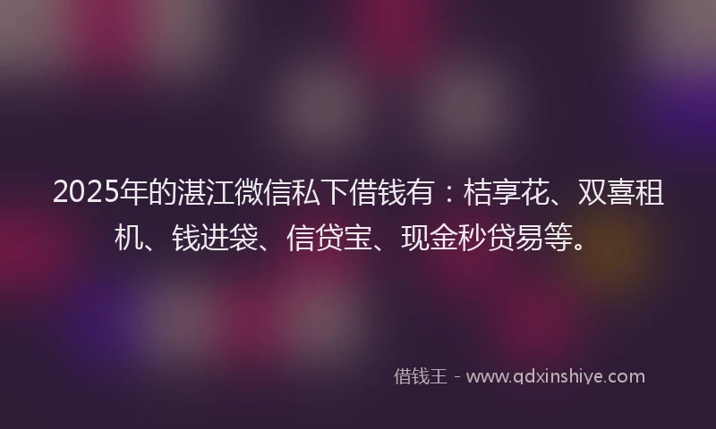 2025年的湛江微信私下借钱有：桔享花、双喜租机、钱进袋、信贷宝、现金秒贷易等。