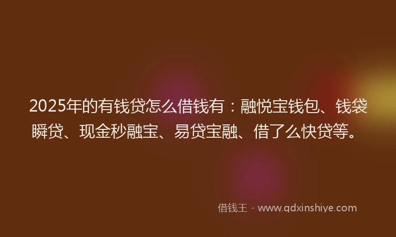2025年的有钱贷怎么借钱有：融悦宝钱包、钱袋瞬贷、现金秒融宝、易贷宝融、借了么快贷等。