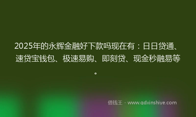 2025年的永辉金融好下款吗现在有：日日贷通、速贷宝钱包、极速易购、即刻贷、现金秒融易等。
