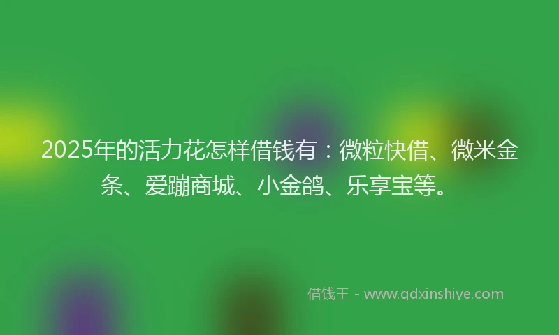 2025年的活力花怎样借钱有：微粒快借、微米金条、爱蹦商城、小金鸽、乐享宝等。