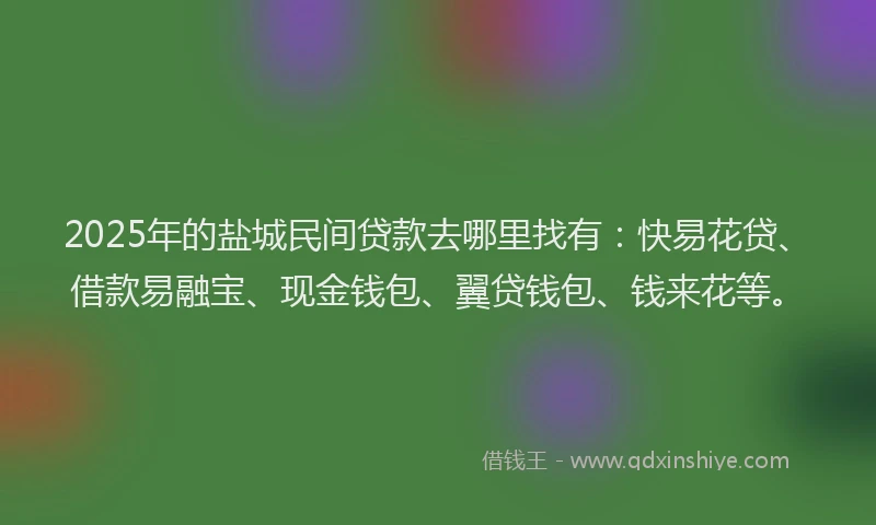 2025年的盐城民间贷款去哪里找有：快易花贷、借款易融宝、现金钱包、翼贷钱包、钱来花等。