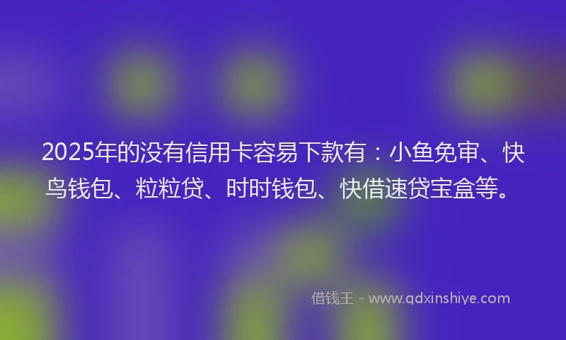 2025年的没有信用卡容易下款有：小鱼免审、快鸟钱包、粒粒贷、时时钱包、快借速贷宝盒等。