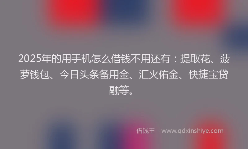 2025年的用手机怎么借钱不用还有：提取花、菠萝钱包、今日头条备用金、汇火佑金、快捷宝贷融等。