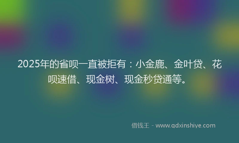 2025年的省呗一直被拒有：小金鹿、金叶贷、花呗速借、现金树、现金秒贷通等。